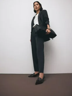 Next Premium Leather With Motionflex Point Toe Tassel Heels Loafers Black