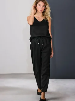 Next Pull On Tapered Trousers With Linen Black Hot