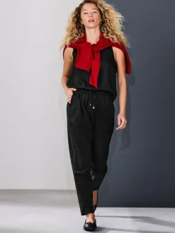 Next Pull On Tapered Trousers With Linen Black Hot