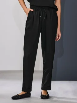 Next Pull On Tapered Trousers With Linen Black Hot