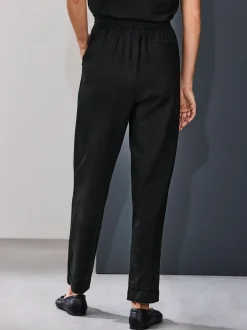 Next Pull On Tapered Trousers With Linen Black Hot