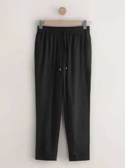 Next Pull On Tapered Trousers With Linen Black Hot
