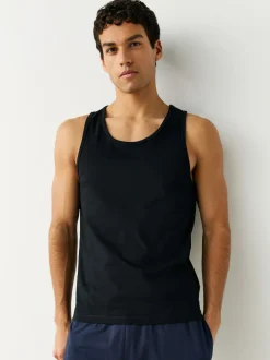 Next Pure 100% Cotton Layering Vests 2 Pack Black Clearance