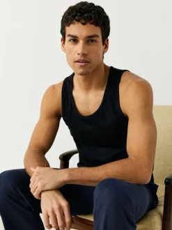 Next Pure 100% Cotton Layering Vests 2 Pack Black Clearance