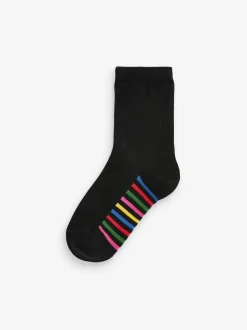 Next 5 Pack Cotton Rich Footbed Ankle School Socks Black Rainbow Online