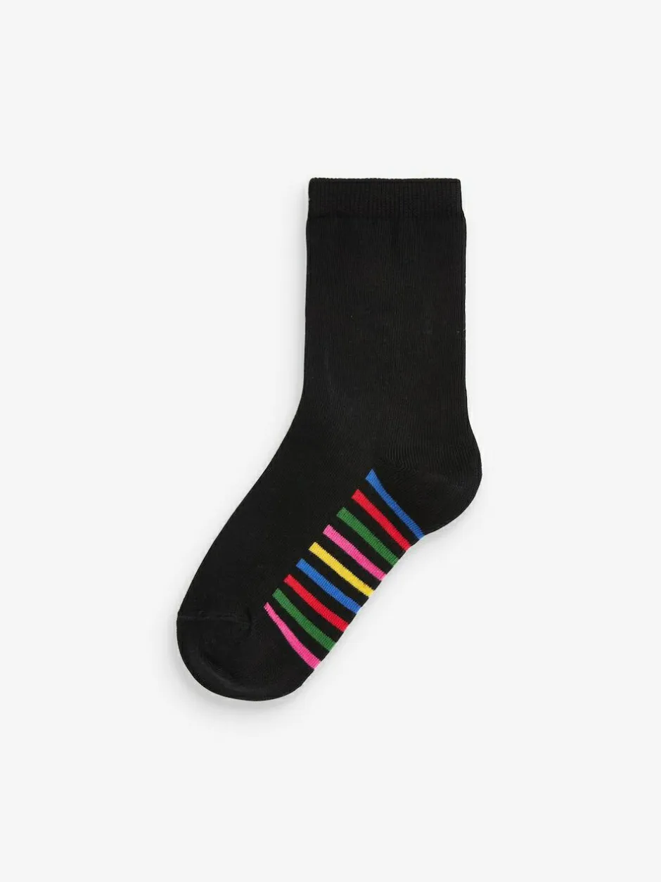Next 5 Pack Cotton Rich Footbed Ankle School Socks Black Rainbow Online