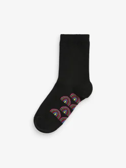 Next 5 Pack Cotton Rich Footbed Ankle School Socks Black Rainbow Online