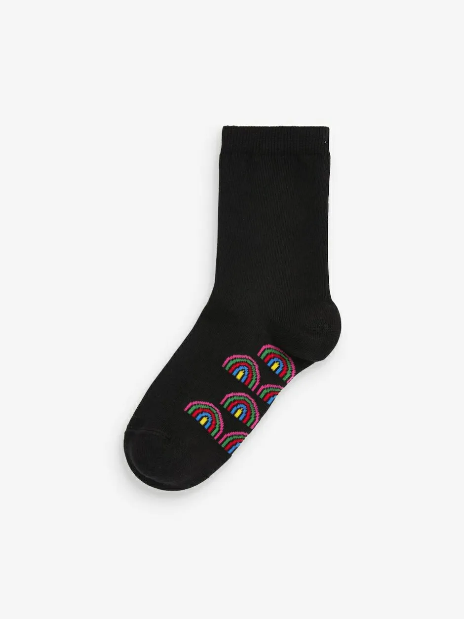 Next 5 Pack Cotton Rich Footbed Ankle School Socks Black Rainbow Online