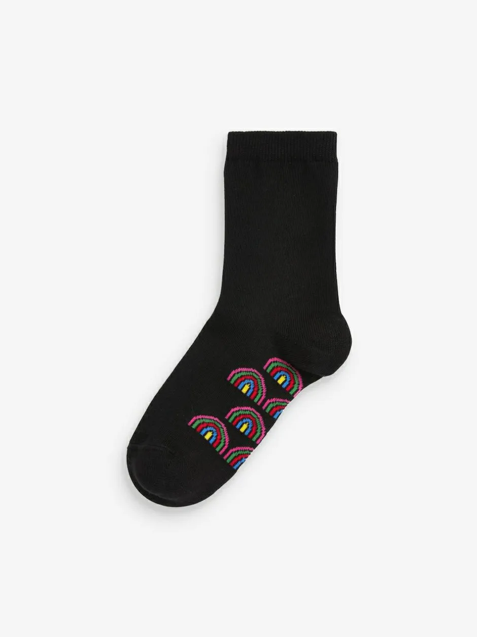 Next 5 Pack Cotton Rich Footbed Ankle School Socks Black Rainbow Online