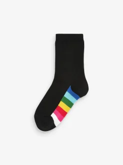 Next 5 Pack Cotton Rich Footbed Ankle School Socks Black Rainbow Online