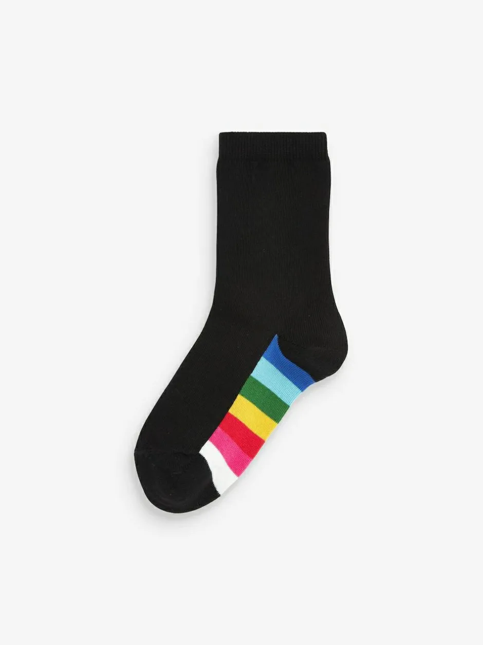 Next 5 Pack Cotton Rich Footbed Ankle School Socks Black Rainbow Online