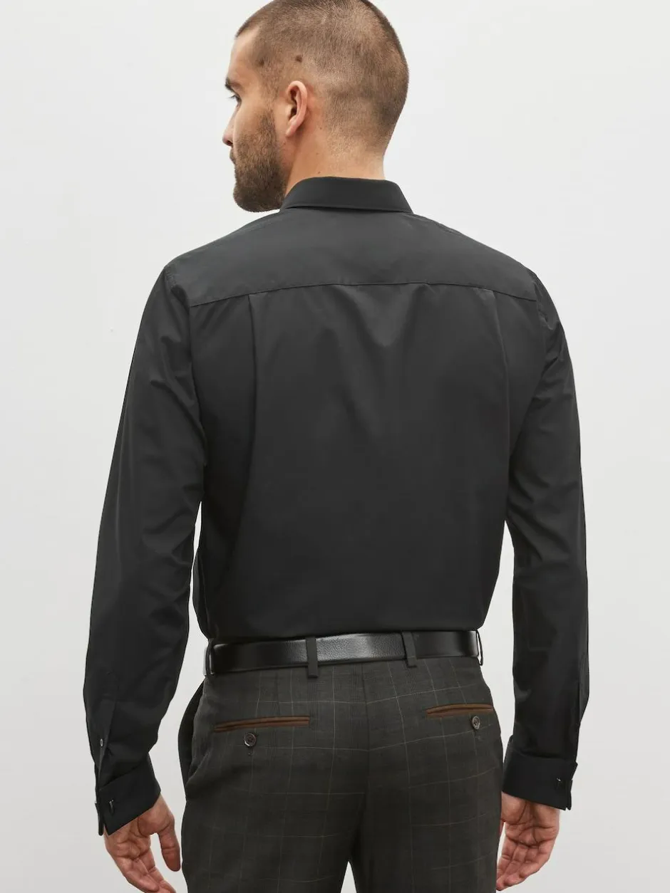 Next Regular Fit Easy Care Double Cuff Smart Shirt Black Clearance