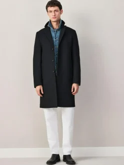 Next Regular Fit Epsom Overcoat with Wool Black Discount