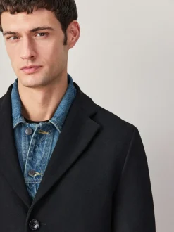 Next Regular Fit Epsom Overcoat with Wool Black Discount