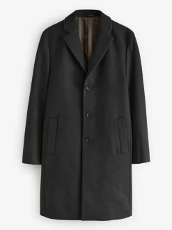 Next Regular Fit Epsom Overcoat with Wool Black Discount