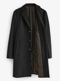Next Regular Fit Epsom Overcoat with Wool Black Discount
