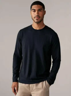 Next Black Regular Fit Long Sleeve Crew Neck T-Shirt