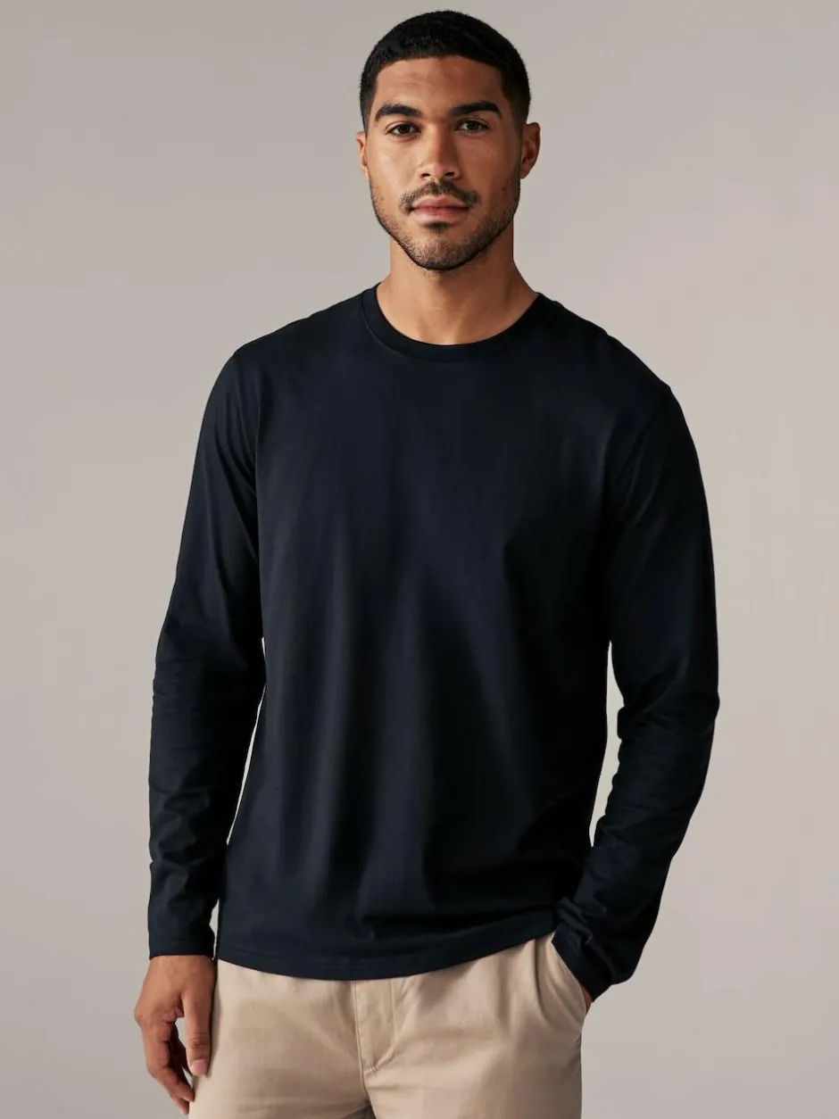 Next Black Regular Fit Long Sleeve Crew Neck T-Shirt