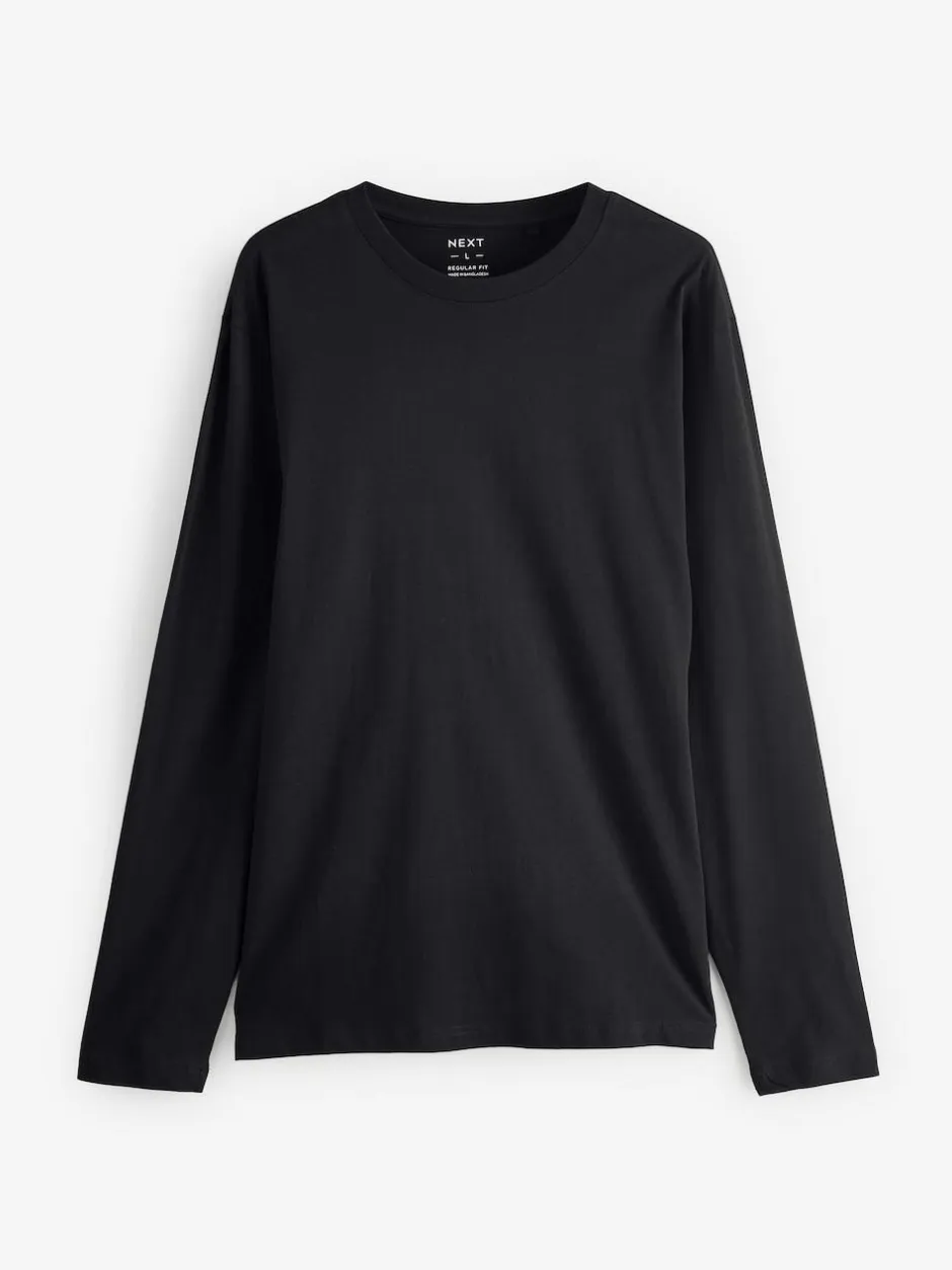 Next Black Regular Fit Long Sleeve Crew Neck T-Shirt