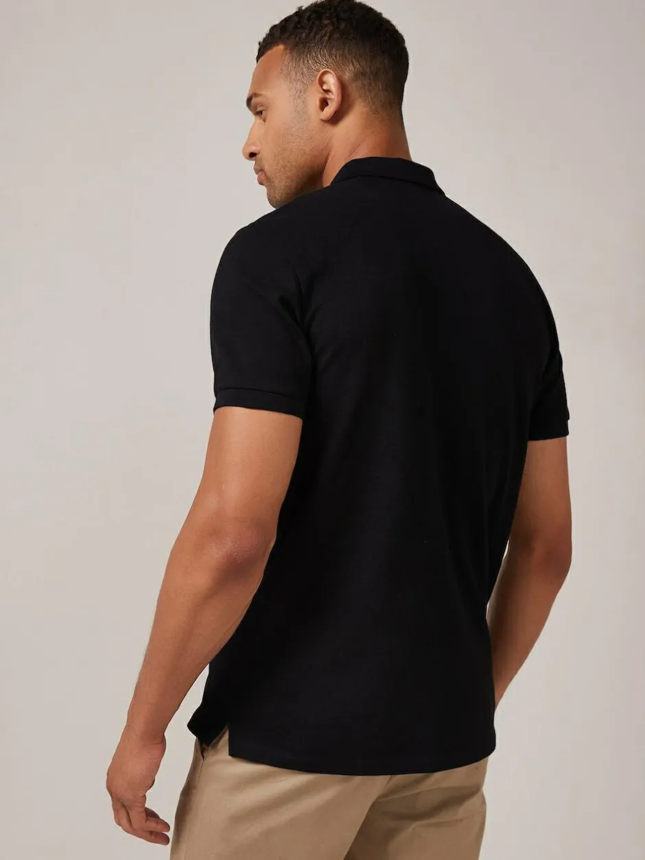 Next Black Regular Fit Short Sleeve Pique Polo Shirt Sale