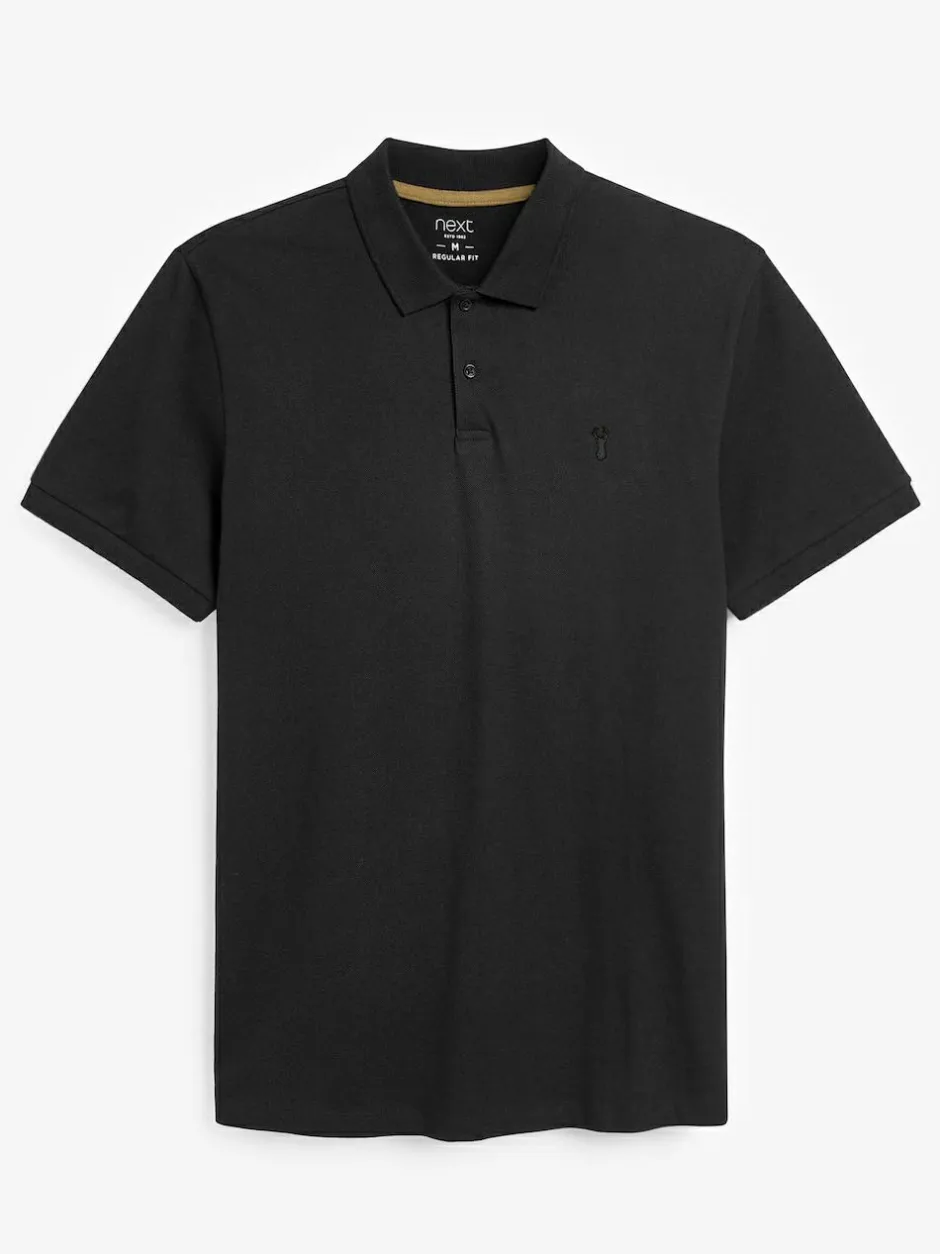 Next Black Regular Fit Short Sleeve Pique Polo Shirt Sale