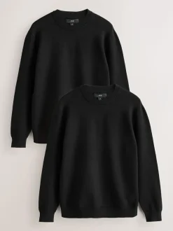 Next Black Regular Fit Soft Touch Crew Neck Jumpers 2 Pack