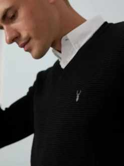 Next Regular Fit Textured Oxford Mock Shirt Jumper Black Hot
