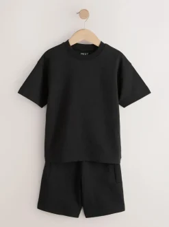 Next Relaxed Fit Heavyweight T-Shirt and Shorts Set (3-16yrs) Black Best