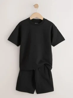 Next Relaxed Fit Heavyweight T-Shirt and Shorts Set (3-16yrs) Black Best
