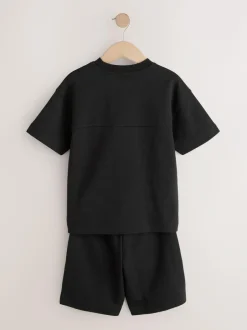 Next Relaxed Fit Heavyweight T-Shirt and Shorts Set (3-16yrs) Black Best