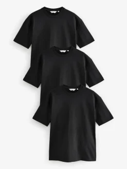 Next Black Relaxed Fit Heavyweight T-Shirts 3 Pack Outlet