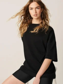 Next Black Relaxed Fit Heavyweight Longline T-Shirt Outlet