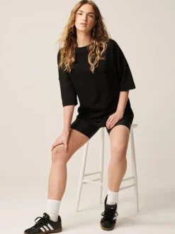 Next Black Relaxed Fit Heavyweight Longline T-Shirt Outlet
