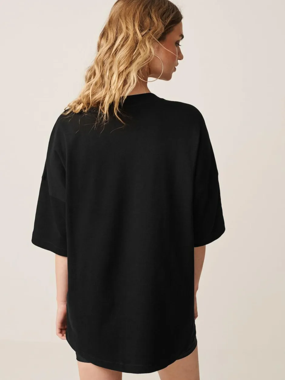 Next Black Relaxed Fit Heavyweight Longline T-Shirt Outlet