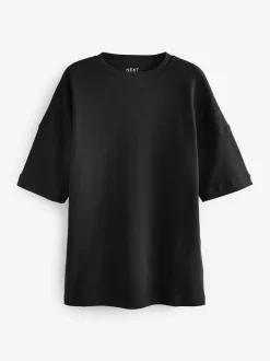 Next Black Relaxed Fit Heavyweight Longline T-Shirt Outlet