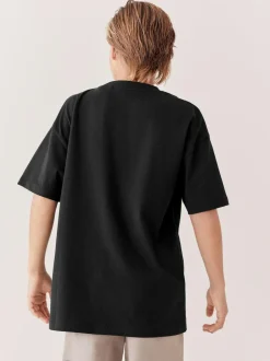 Next Black Relaxed Fit Short Sleeve T-Shirt (3-16yrs) Sale