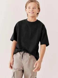 Next Black Relaxed Fit Short Sleeve T-Shirt (3-16yrs) Sale