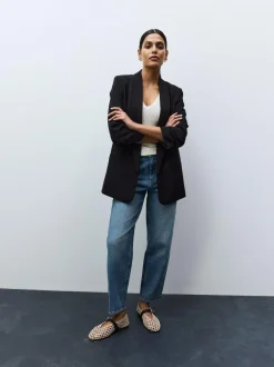 Next Black Relaxed Ruched Sleeve Blazer Clearance