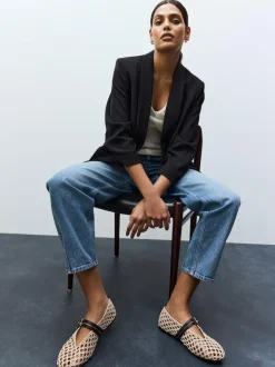 Next Black Relaxed Ruched Sleeve Blazer Clearance