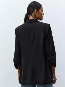 Next Black Relaxed Ruched Sleeve Blazer Clearance