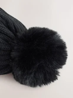 Next Black Rib Pom Beanie (3mths-16yrs) New