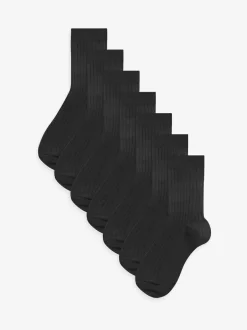Next Ribbed Cotton Rich Socks 7 Pack Black Sale