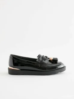 Next Black Rose Gold Standard Fit (F) School Tassel Loafers New