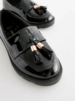 Next Black Rose Gold Standard Fit (F) School Tassel Loafers New