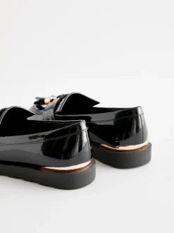 Next Black Rose Gold Standard Fit (F) School Tassel Loafers New
