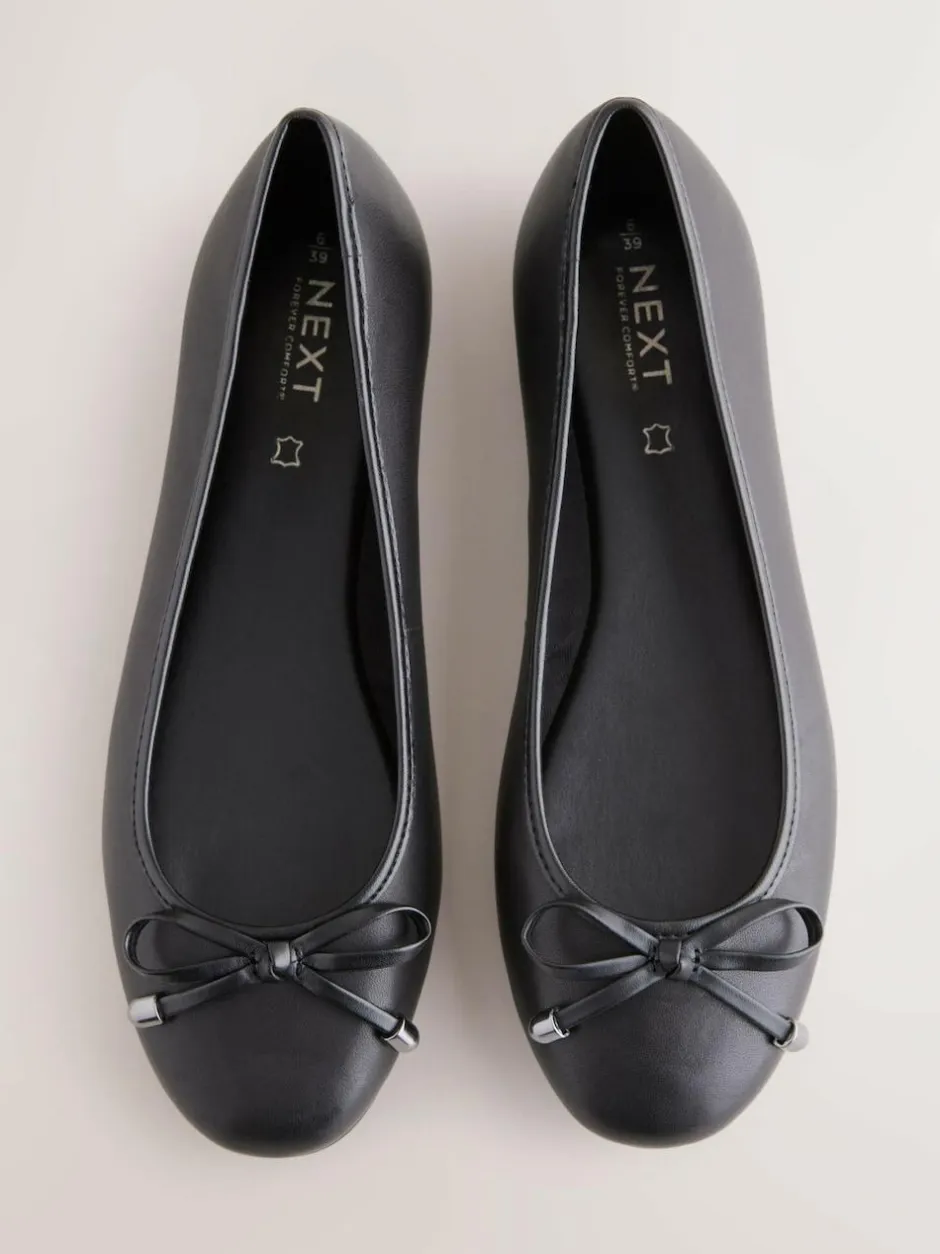 Next Round Toe Leather Ballerina Shoes Black Outlet