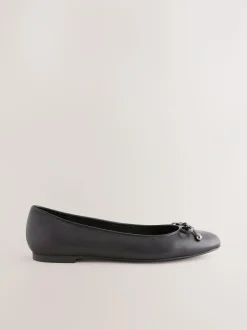 Next Round Toe Leather Ballerina Shoes Black Outlet