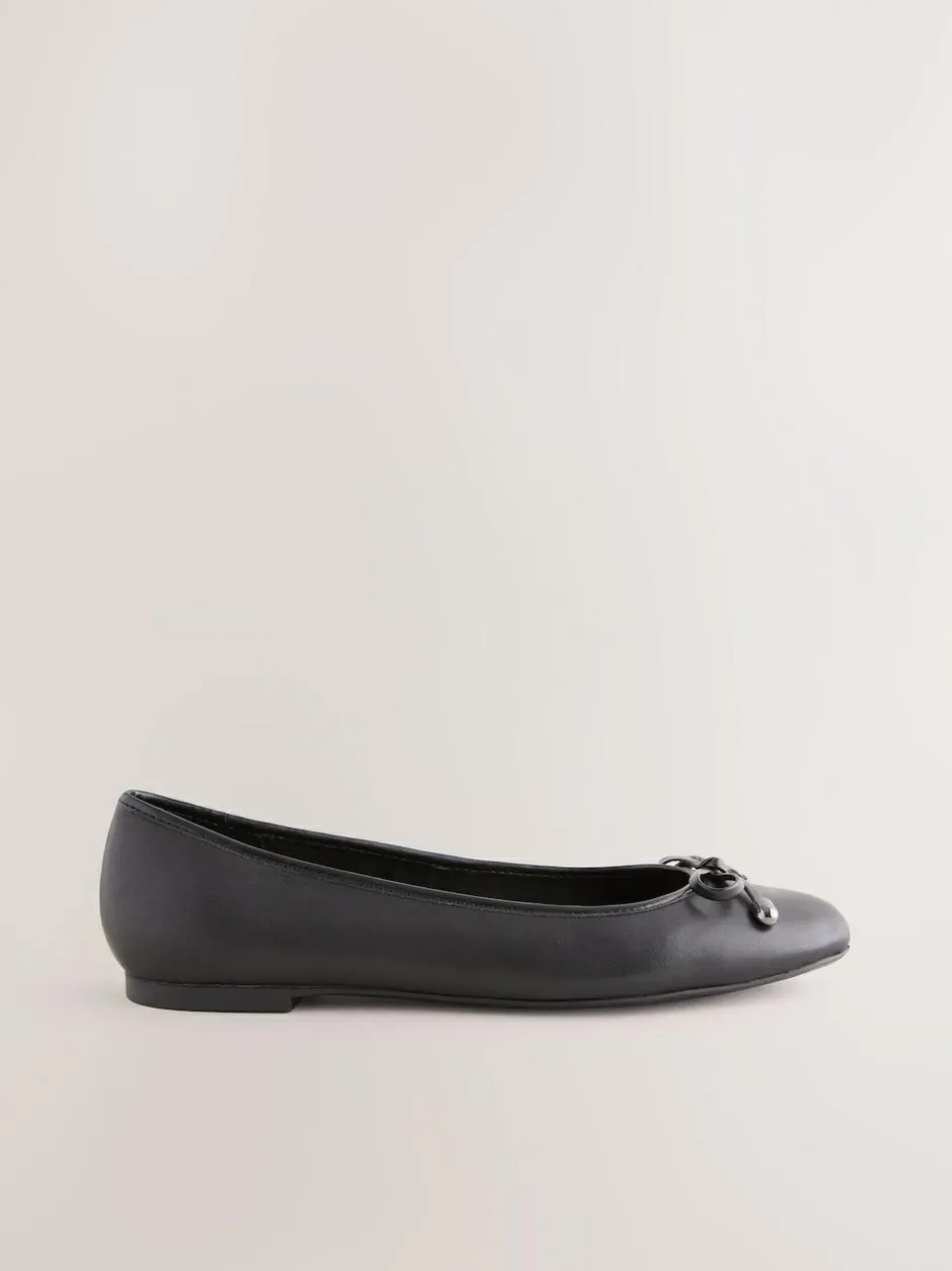 Next Round Toe Leather Ballerina Shoes Black Outlet