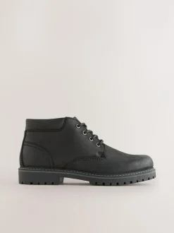 Next Rugged Leather Ankle Boots Black Outlet