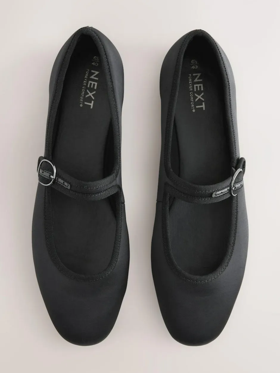 Next Forever Comfort Round Toe Buckle Detail Mary Jane Shoes Black Satin